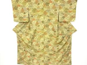 草花に抽象模様小紋着物